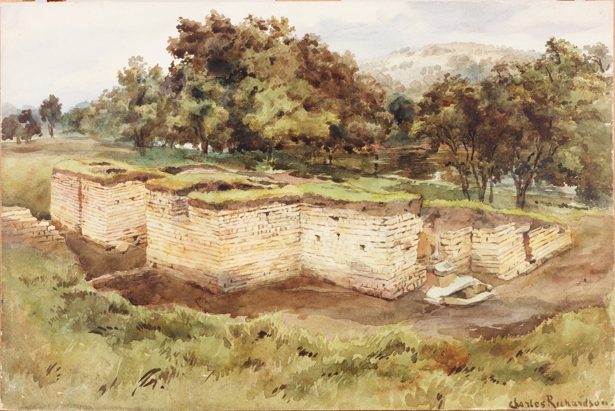 Chesters Bath House délnyugatról (testszín, ceruza és wc, papír) alkotó: Charles Richardson