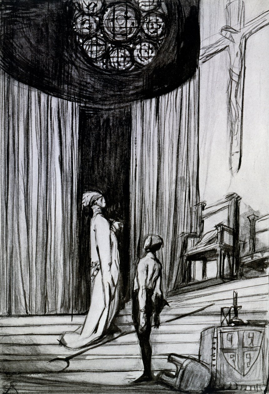 Warwick és a hóhér, jelenet George Bernard Shaw „St Joan” című művéből, 1924 körül (faszén papíron) alkotó: Charles Ricketts