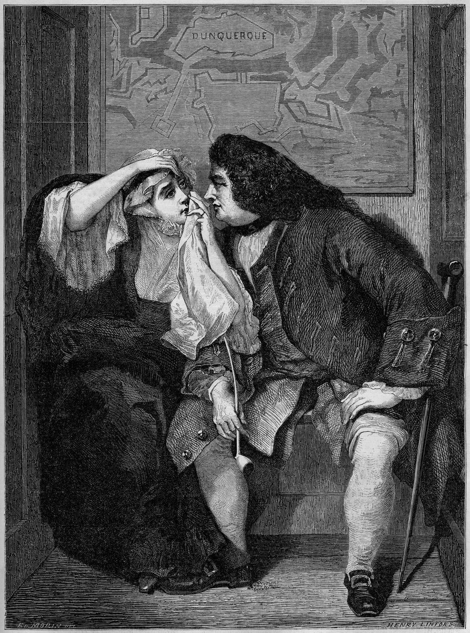 Illusztráció Laurence Sterne „Tristram Shandy, Gentleman élete és véleménye” (1713-1768) című regényéről: Toby bácsi és Wadman özvegy. Charles Robert Leslie (1794-1859) festményéből a manchesteri kiállításon. Metszet a „” Le Monde Illustré”-ben alkotó: Charles Robert (after) Leslie