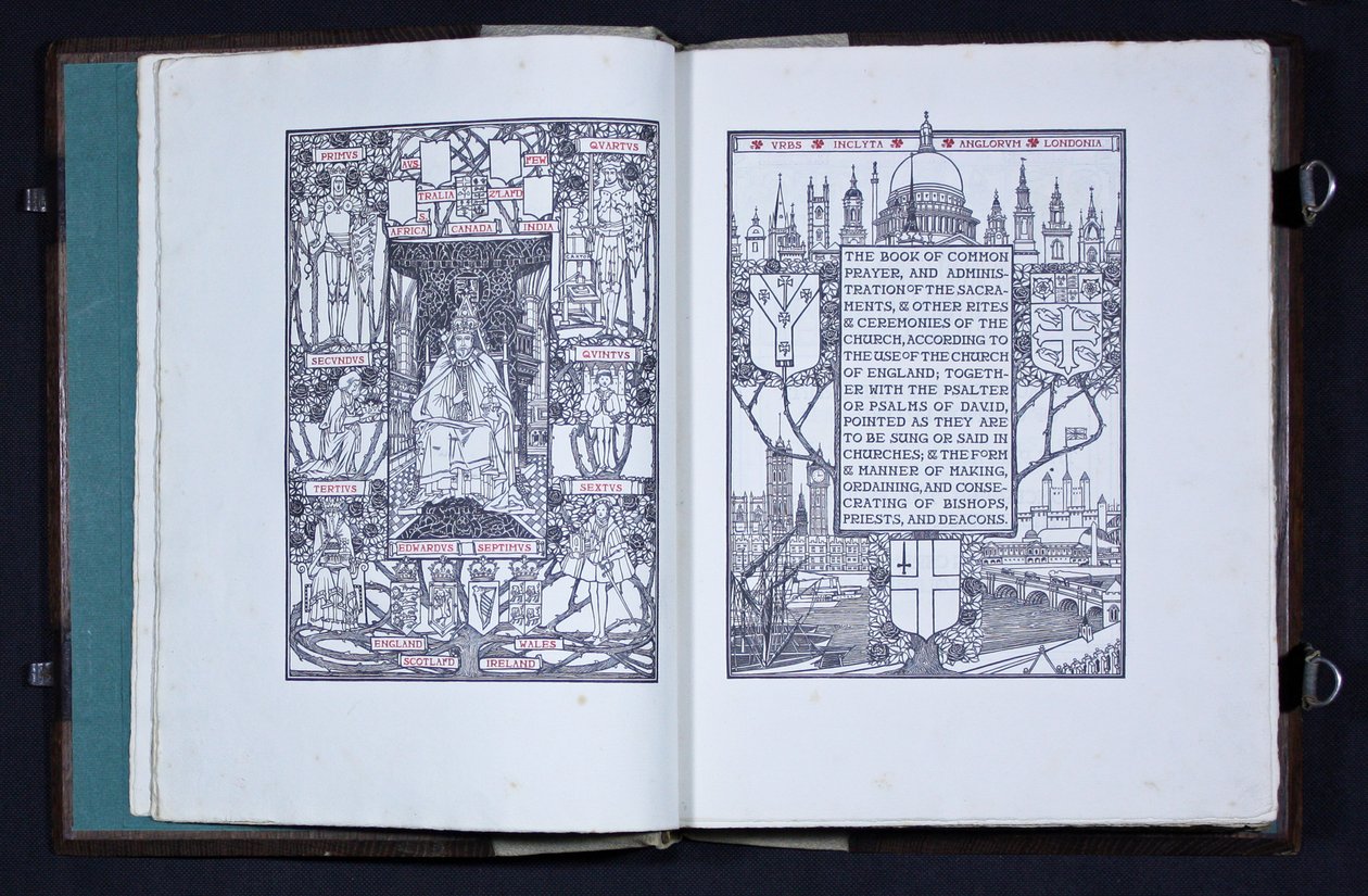 Címlap és előlap az Essex House Press által kiadott „The Prayer Book of Edward VII”-ből alkotó: Charles Robert Ashbee