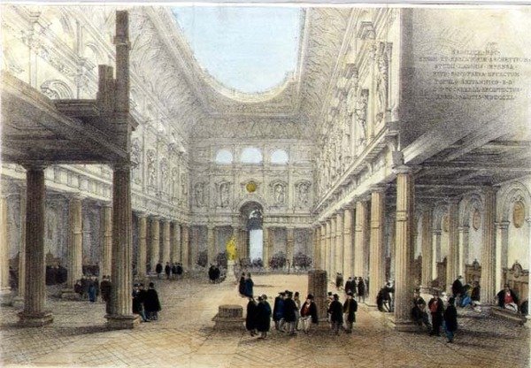 A Royal Exchange-belső dizájnja nyugat felé néz alkotó: Charles Robert Cockerell