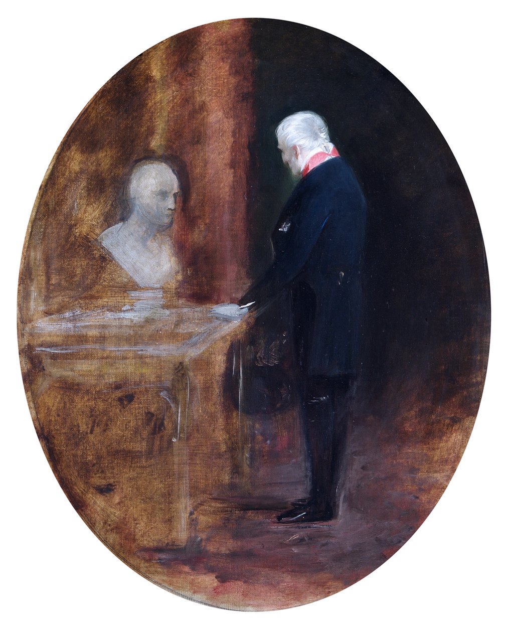 Wellington hercege Napóleon mellszobrát nézi (olaj, vászon) alkotó: Charles Robert Leslie