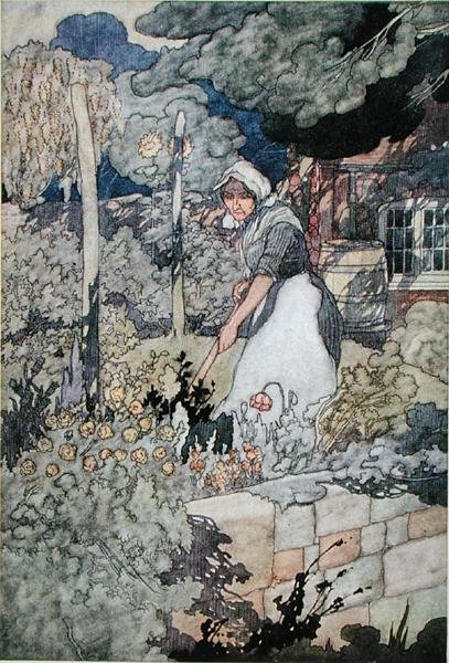 Egy házikókert, 1912-ben (színes litó) alkotó: Charles Robinson