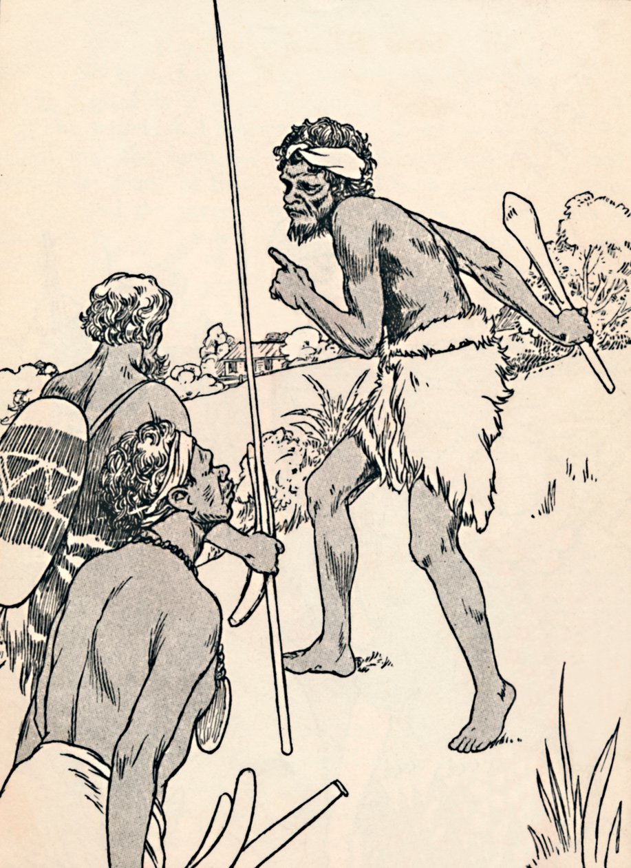 Őslakos férfiak közelednek egy telepes farmhoz, 1912 alkotó: Charles Robinson