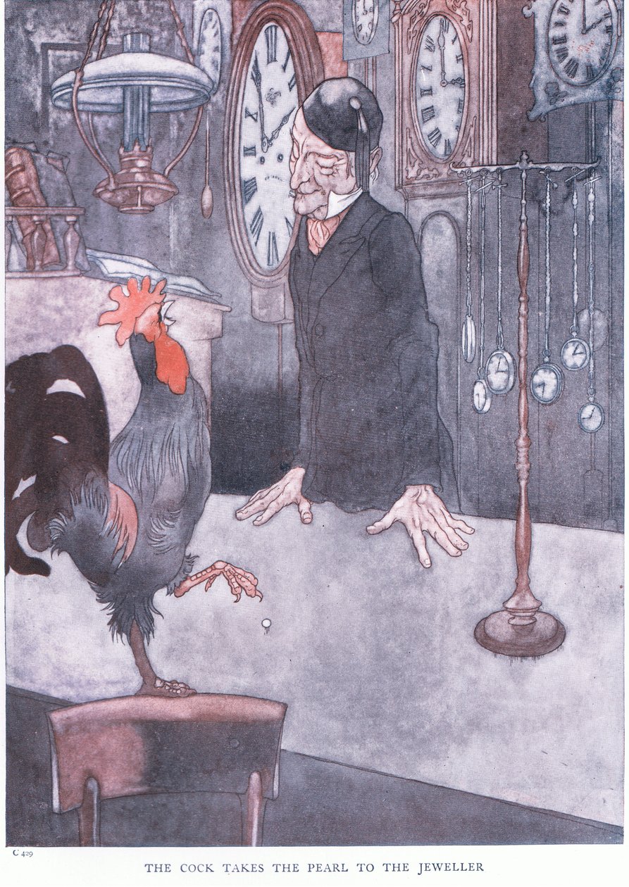 A kakas elviszi a gyöngyöt az ékszerészhez, 1930-as évek alkotó: Charles Robinson