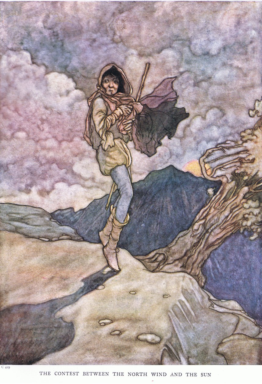 Az északi szél és a nap versenye, 1930-as évek alkotó: Charles Robinson