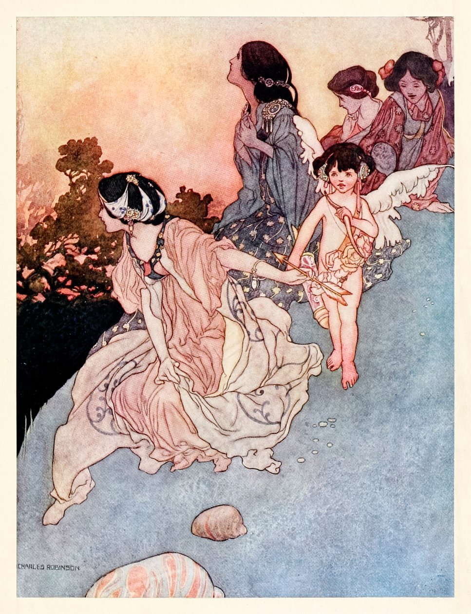"Ezek a szerelmesek sírnak Ó! Ó! Meghalnak!" William Shakespeare dalai és szonettjei "Tél" című részéből alkotó: Charles Robinson