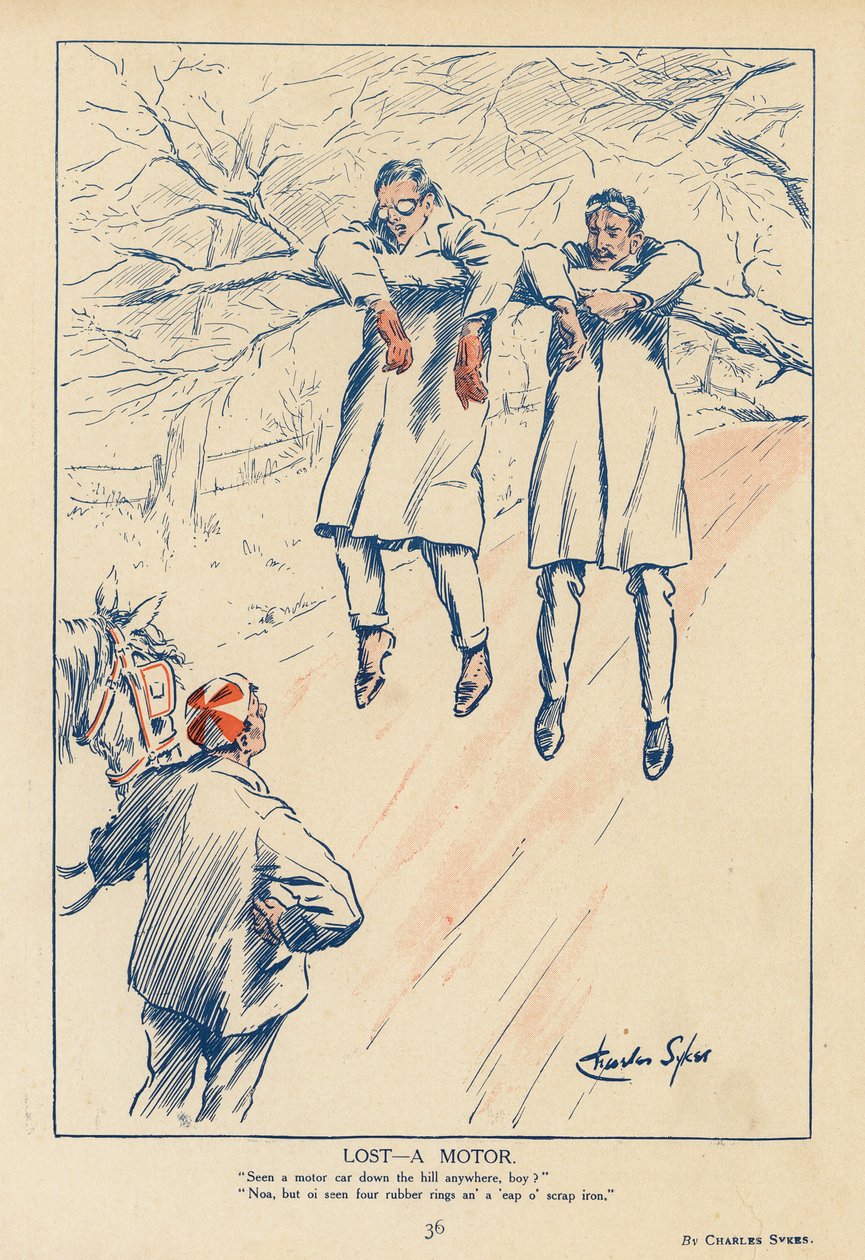 Elveszett - egy motor (színes litográfia) alkotó: Charles Robinson Sykes