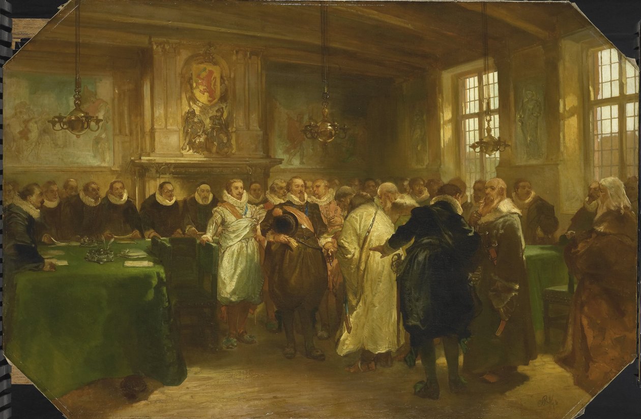 Maurice orániai herceg küldöttséget fogad Oroszországból 1614-ben, 1874-ben alkotó: Charles Rochussen