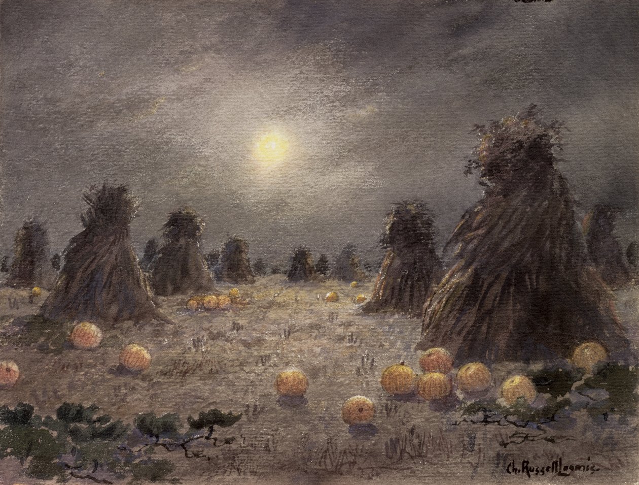 Autumn Harvest by Moonlight (wc papíron) alkotó: Charles Russell Loomis