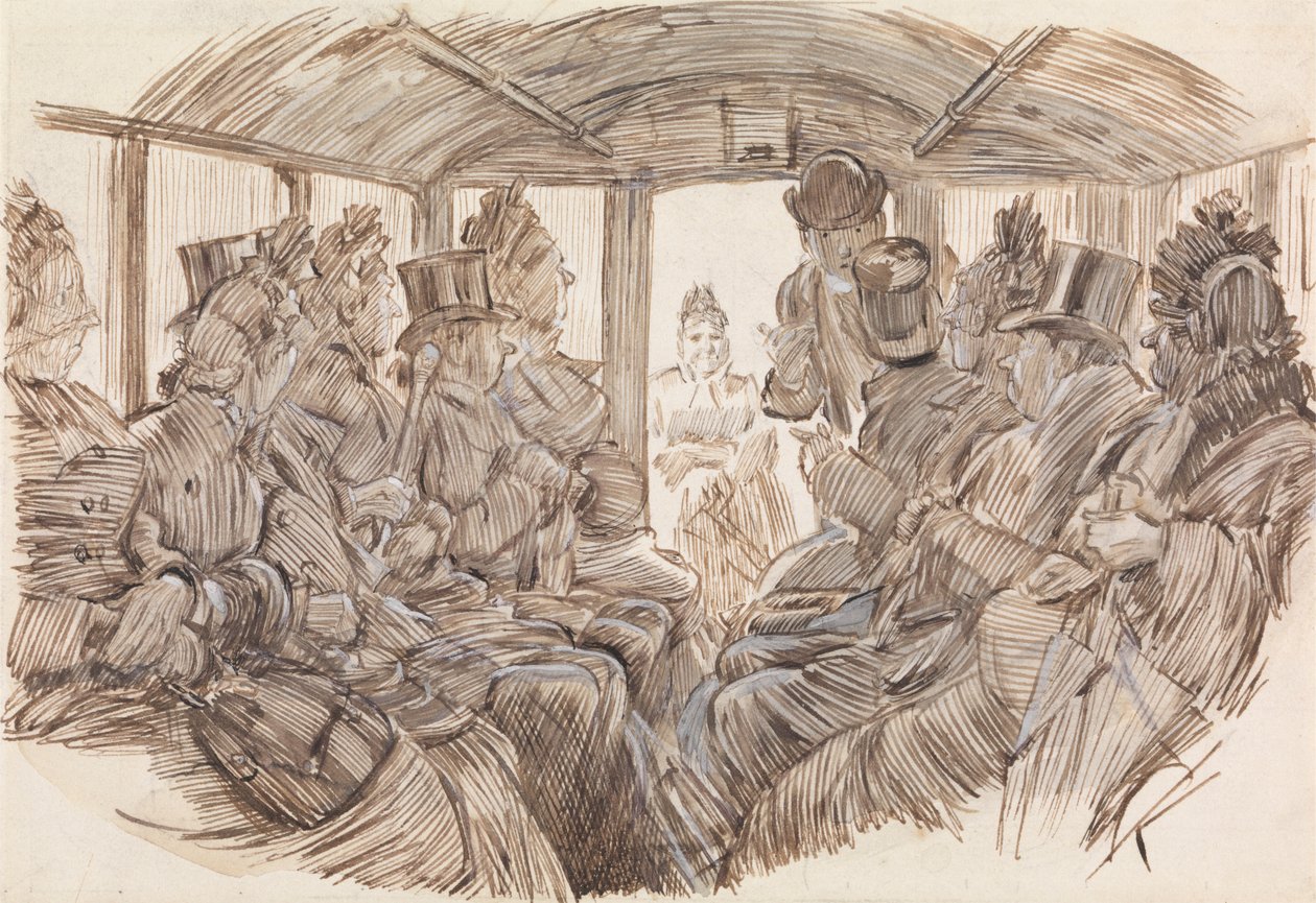 Egy busz belseje alkotó: Charles Samuel Keene