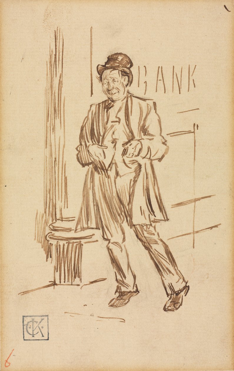 Tanulmány egy részeg férfiról, aki elhalad a bankon alkotó: Charles Samuel Keene