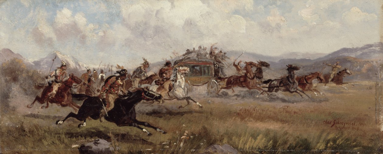 A sziúk megtámadják a kocsit, 1909 alkotó: Charles Schreyvogel