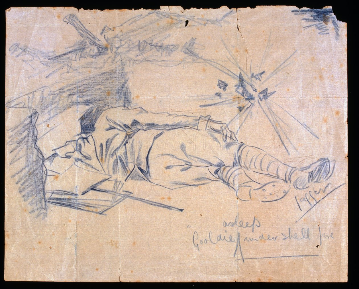 Leslie Gooldie hadnagy ágyútűz alatt alszik, 1915 alkotó: Charles Sergeant Jagger