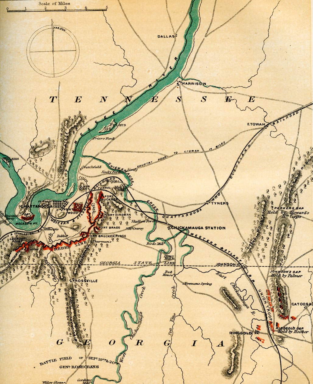 Chattanooga térképe és védelme, Tennessee, 1862-1867. alkotó: Charles Sholl