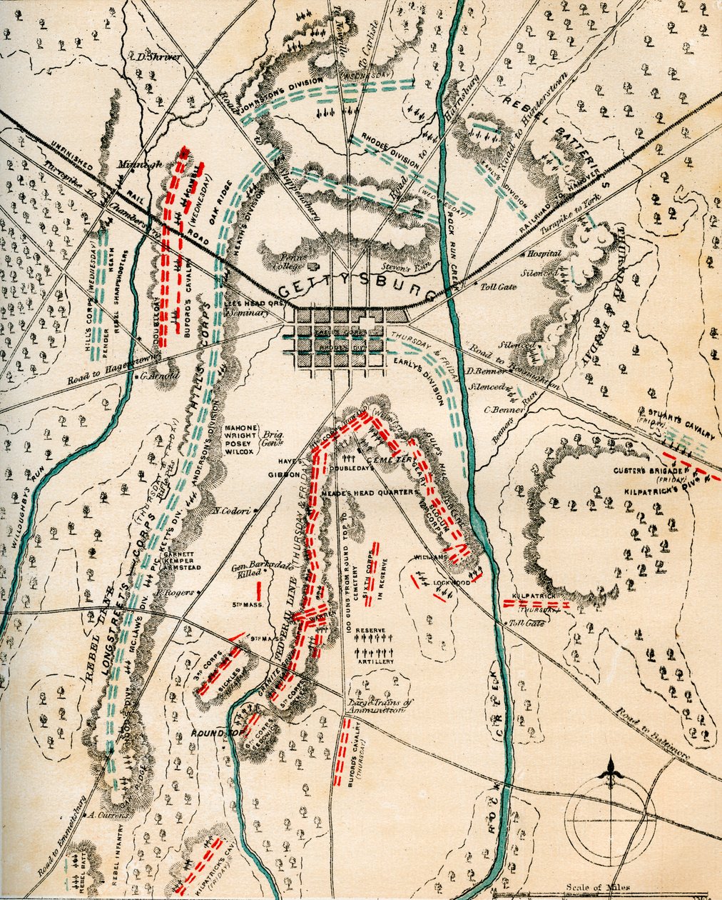 A gettysburgi csata térképe, Pennsylvania, 1863. július 1-3. 1862-1867. alkotó: Charles Sholl