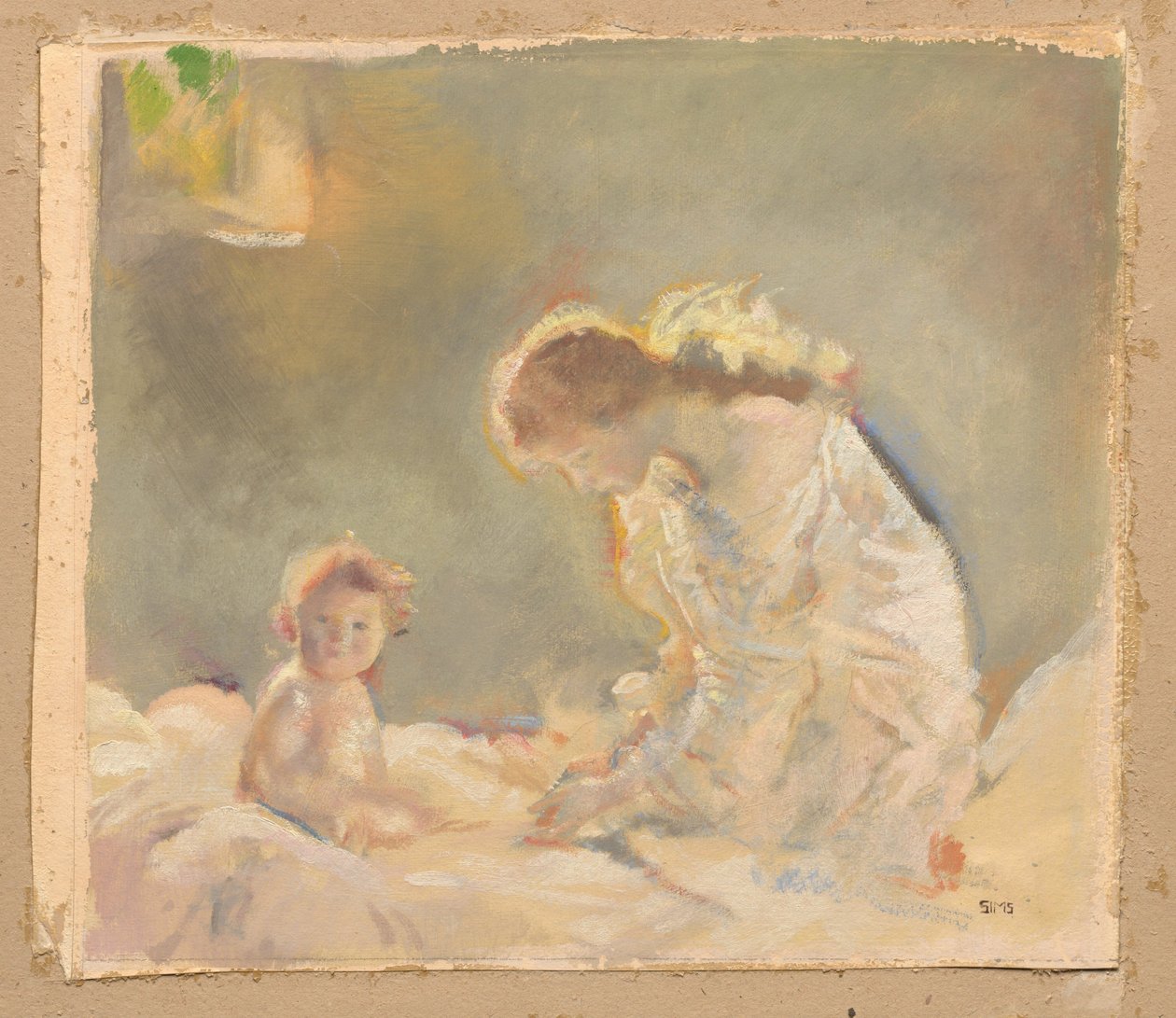 Gyermekimádat, 1926 körül (olaj, papír, grafit) alkotó: Charles Sims