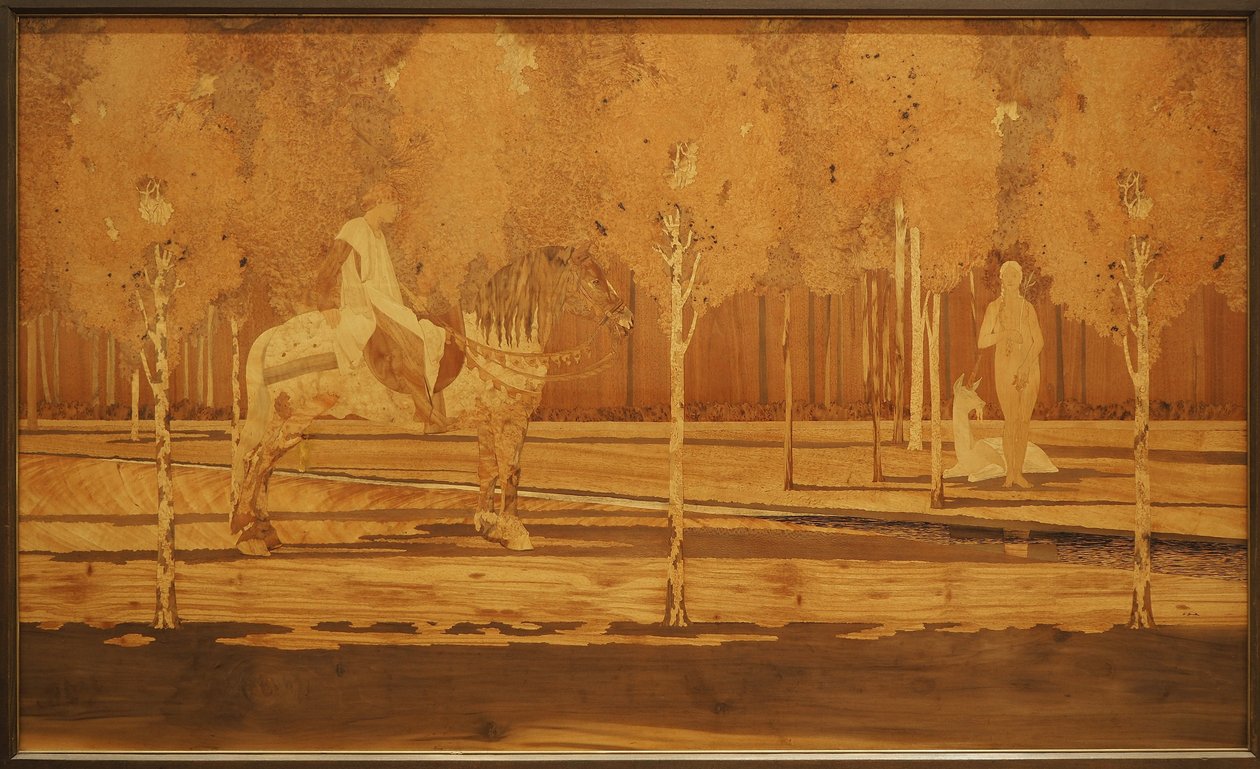 A hölgy és az egyszarvú 1925 (tölgy és különféle fából készült intarzia) alkotó: Charles Spindler