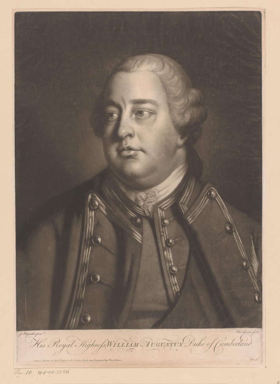 Willem Augustus, Cumberland portréja Ő Királyi Fensége William Augustus Cumberland hercege (cím a tárgyon) alkotó: Charles Spooner