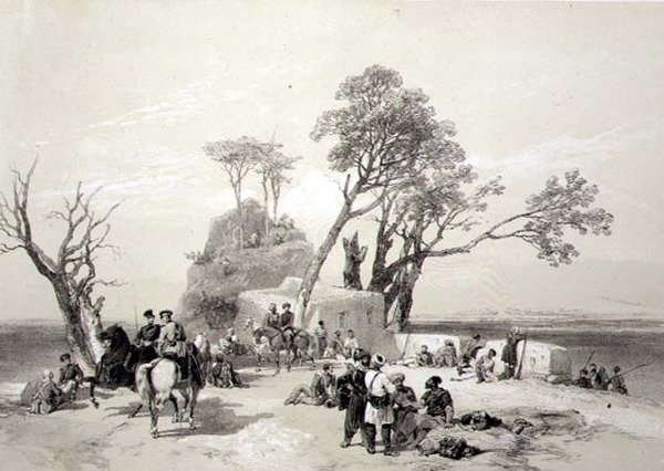 Panjab: A brit Piquets által 1845. február 10-én elfoglalt rhodawalai előőrs, 8. tábla az „India visszaemlékezéseiből”, James Duffield Harding (1798-1863) metszete, 1847 (litho) alkotó: Charles Stewart (after) Hardinge