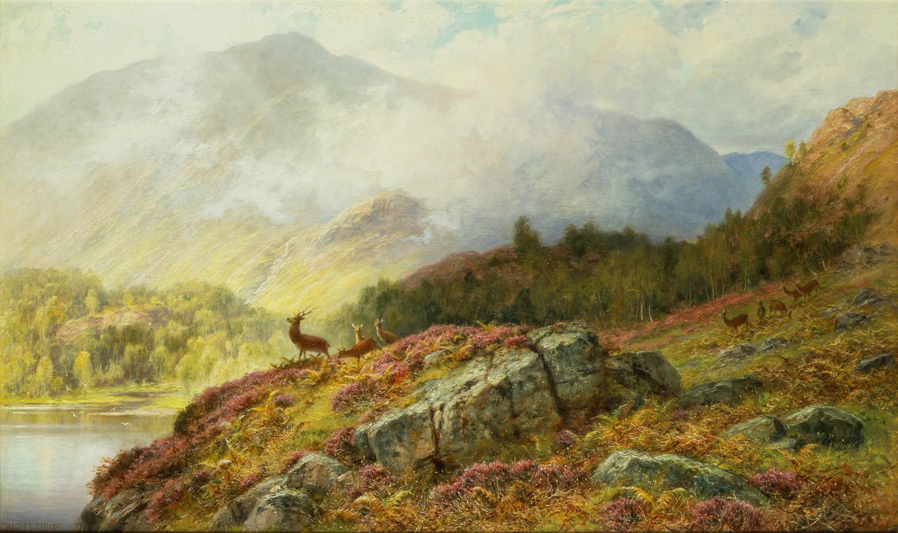 Szarvas felvidéki tájban (olaj, vászon) alkotó: Charles Stuart