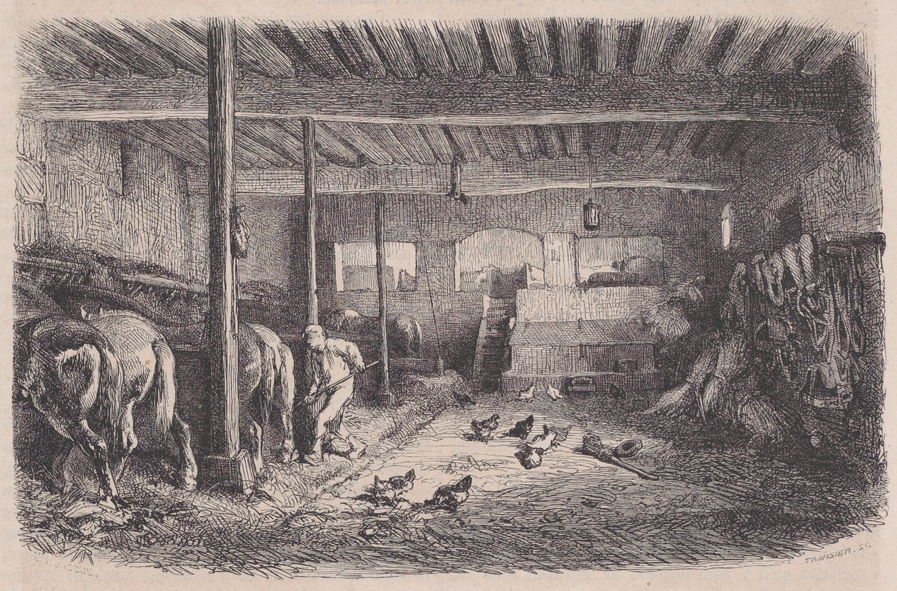 Egy istálló, Magasin Pittoresque-ből, kb. 1852. alkotó: Charles Tamisier