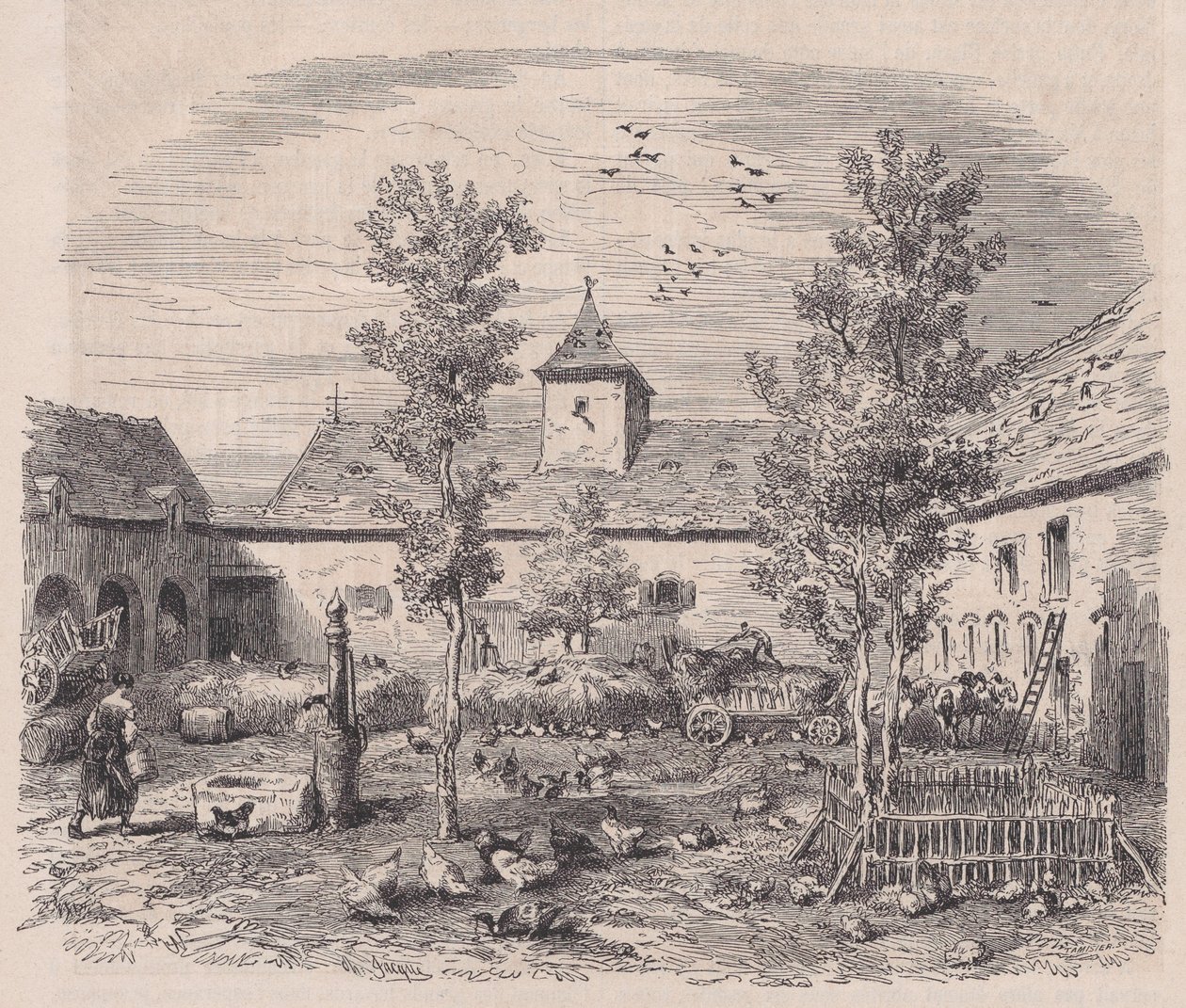 Egy farm belső képe, a Le Magasin Pittoresque-ből, kb. 1852. alkotó: Charles Tamisier