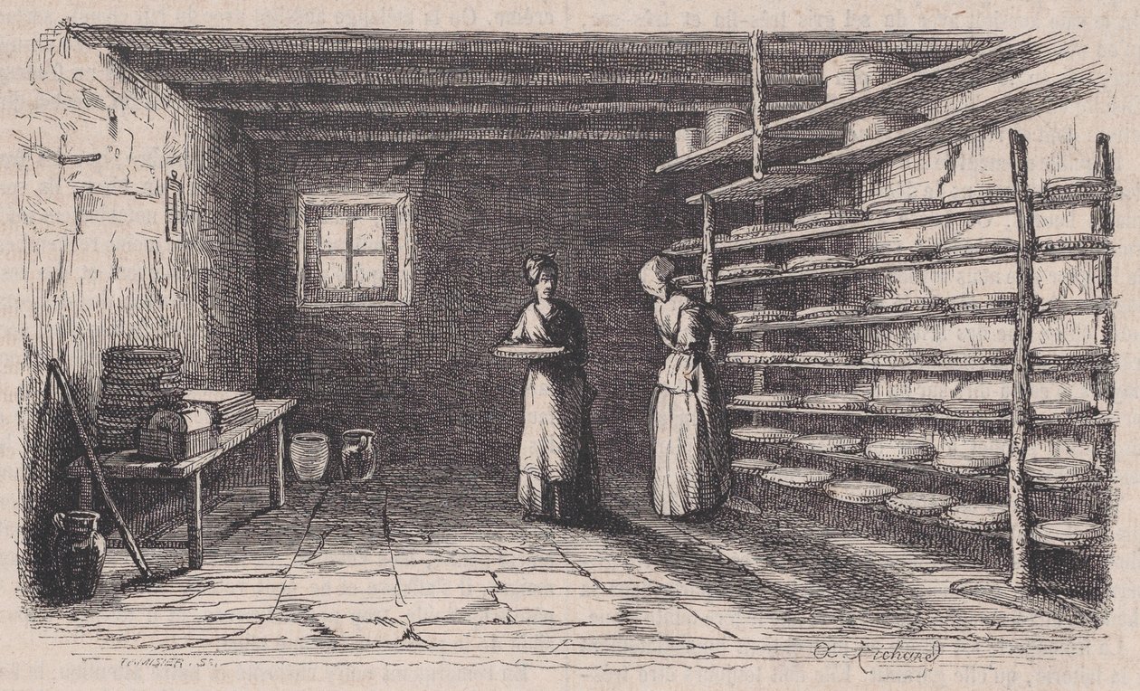 Egy sajtüzem, a Magasin Pittoresque-től, kb. 1852. alkotó: Charles Tamisier