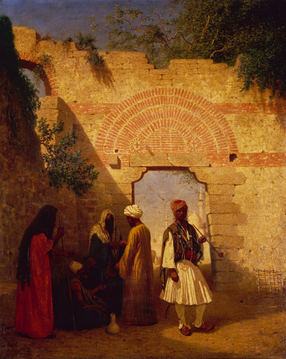 Arabok a kapu előtt, Damaszkusz, Szíria (olaj, vászon) alkotó: Charles Theodore  Frere