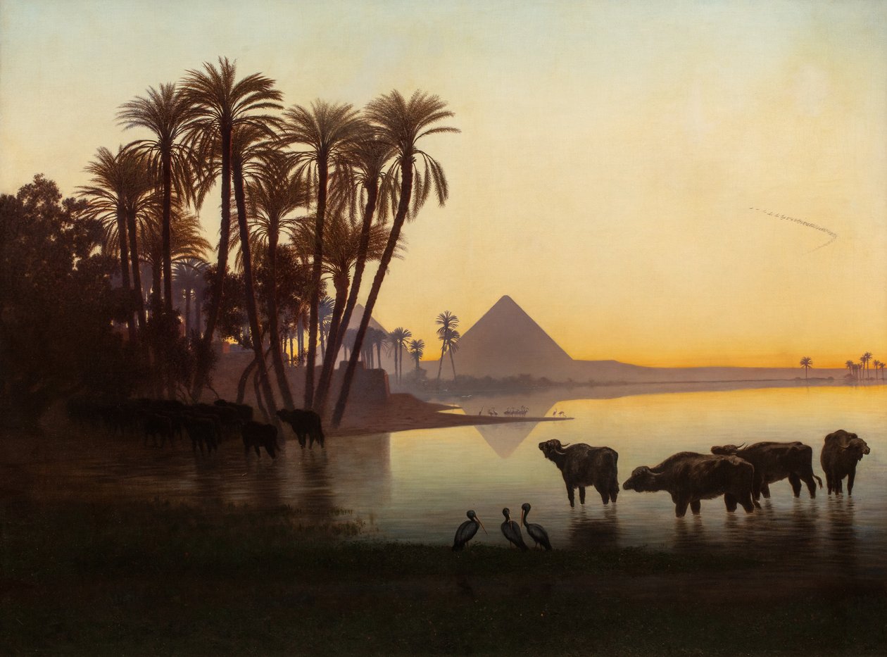 A Nílus mentén Gyzehnél, 1850 körül alkotó: Charles Theodore Frere