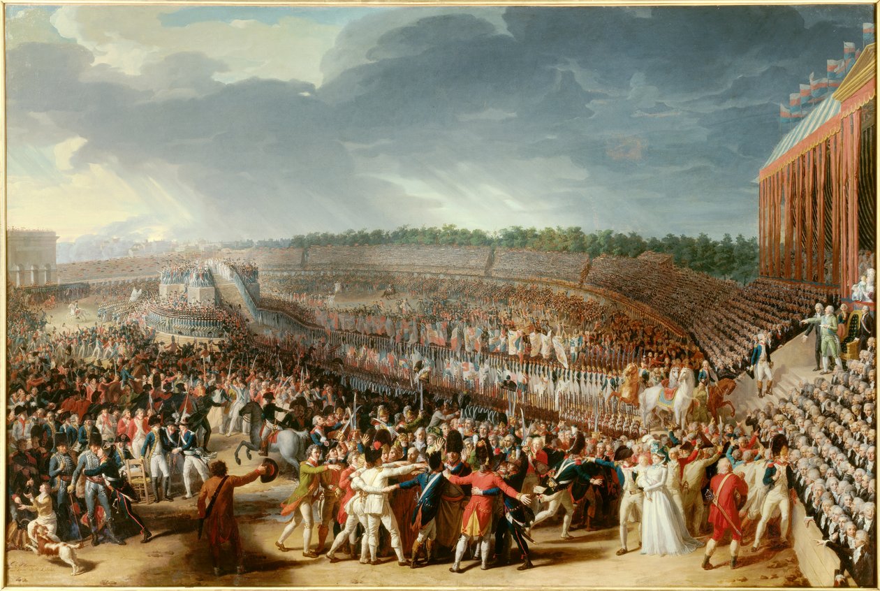 Francia forradalom: „” a Föderáció ünnepe 1790. július 14-én a Champ de Marsban”” Charles Thevenin (1764-1838) festménye 1790 V. 1,27x1,83 m Párizs, Musee Carnavalet alkotó: Charles Thevenin