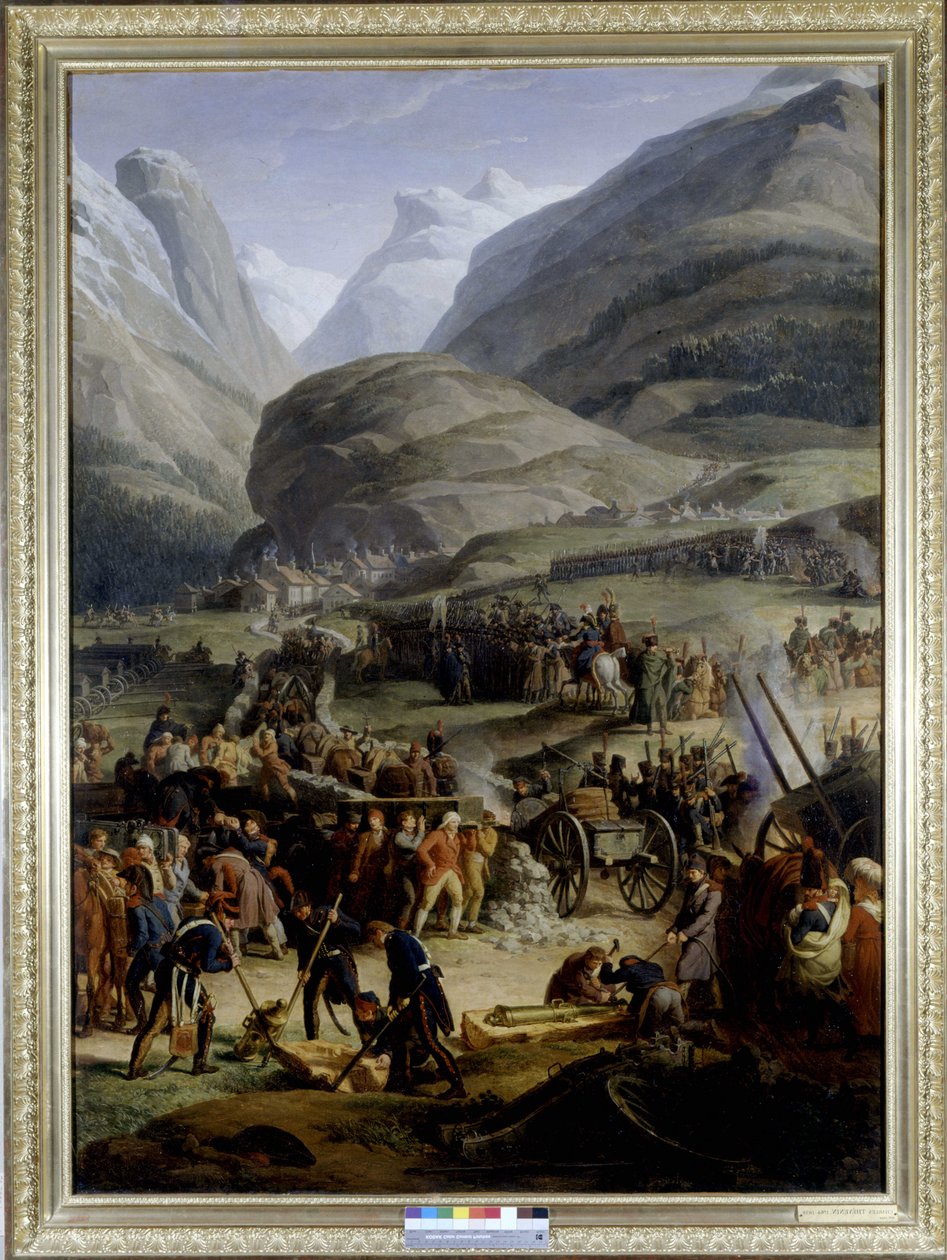 A francia hadsereg Saint Pierre faluban a Saint Bernard-hágó átkeléséhez - Charles Thévenin, olajfestmény, 19. század eleje. alkotó: Charles Thevenin