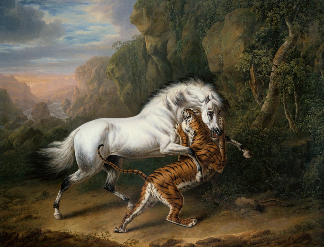 Egy tigris megtámad egy arab mént, 1824 alkotó: Charles Towne