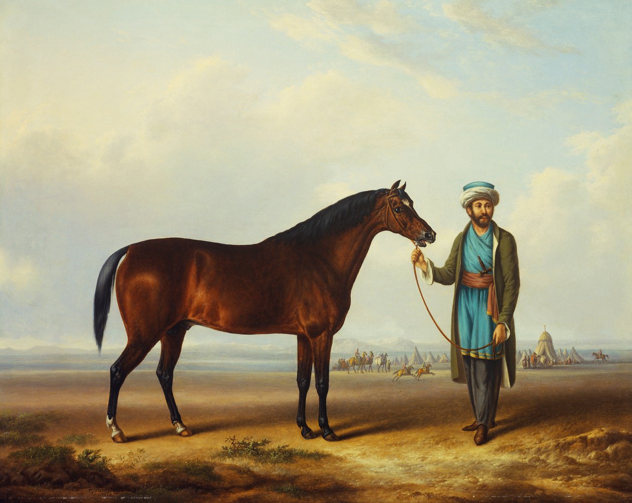 Egy arab mén, akit egy vőlegény tart, túl a táborral alkotó: Charles Towne