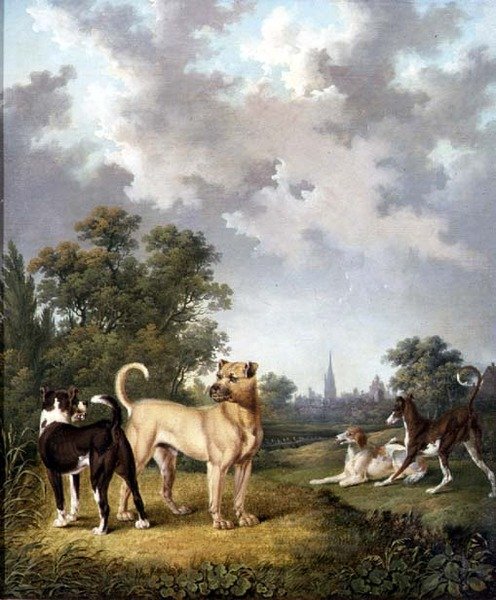 Kutyák tájképen, 1820 körül (olaj, vászon) alkotó: Charles Towne