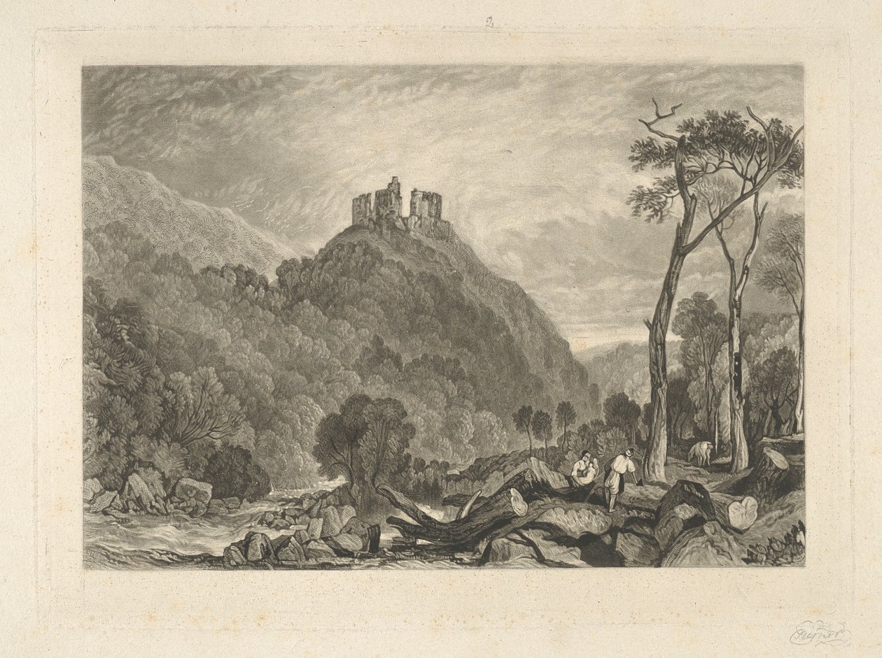 Okehampton kastély, az Okehampton folyó partján alkotó: Charles Turner