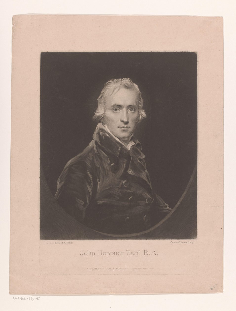 John Hoppner portréja John Hoppner Esqr. R.A. (cím a tárgyon) alkotó: Charles Turner