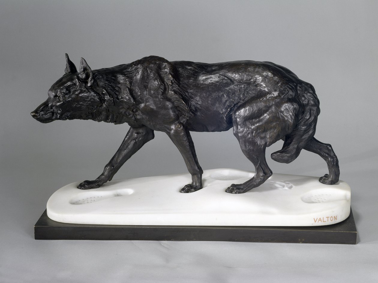 Farkaskövetés a hóban (bronz, fém és márvány) alkotó: Charles Valton