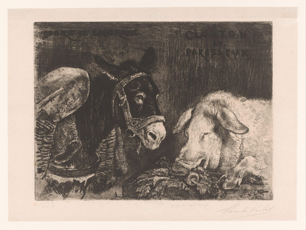 Ezel en zwijn Józan és szorgalmas, Torkos és lusta (cím a tárgyon) alkotó: Charles Verlat