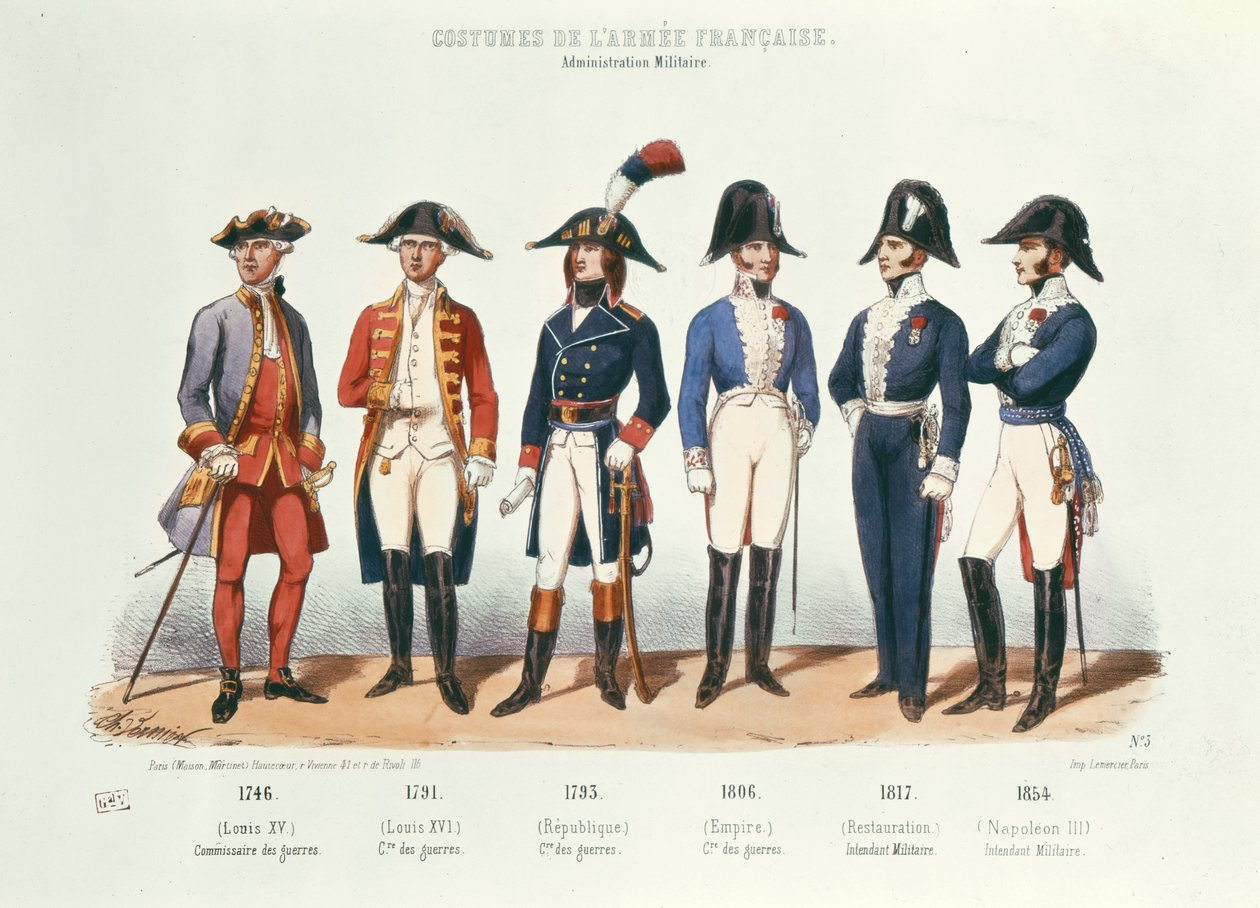 A francia hadsereg jelmezei 1746-tól 1854-ig (színes metszet) alkotó: Charles Vernier