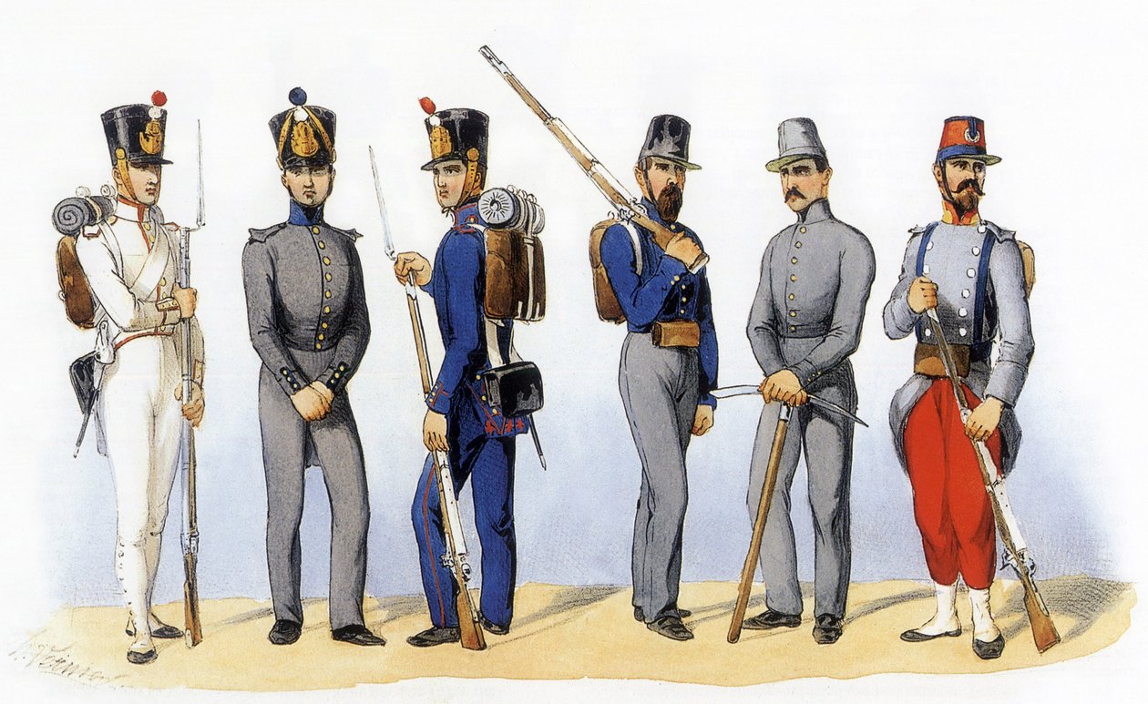 A francia hadsereg egyenruhái: fegyelmi társaságok alkotó: Charles Vernier
