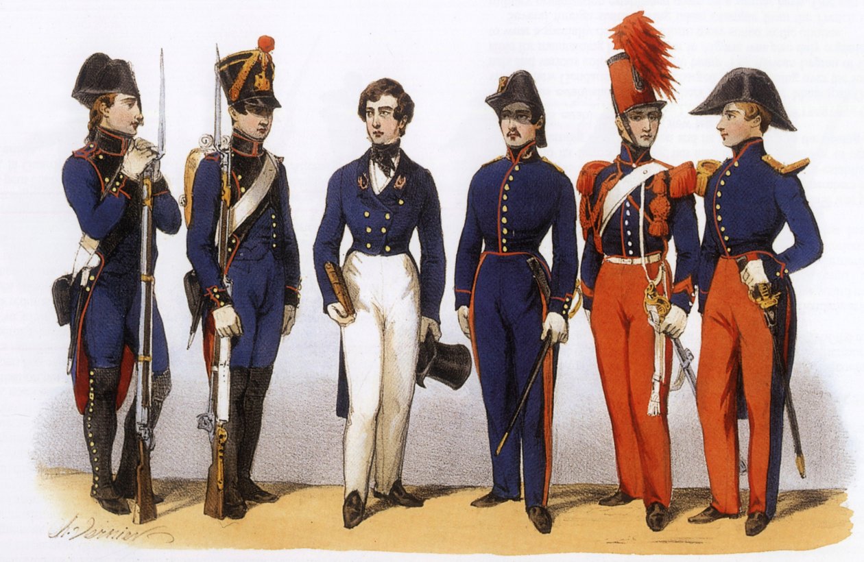 A francia hadsereg egyenruhái: vezérkar és a lovasság. alkotó: Charles Vernier