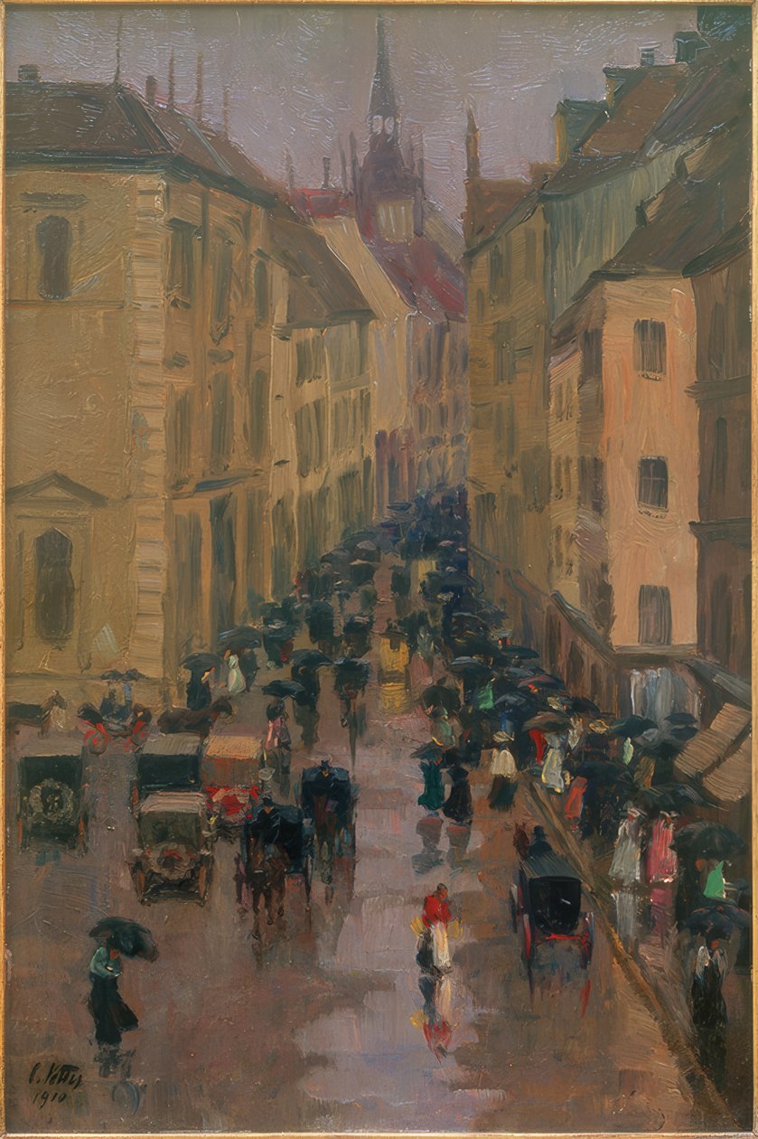Dienerstrasse Münchenben, a háttérben a Szent Péter-torony alkotó: Charles Vetter