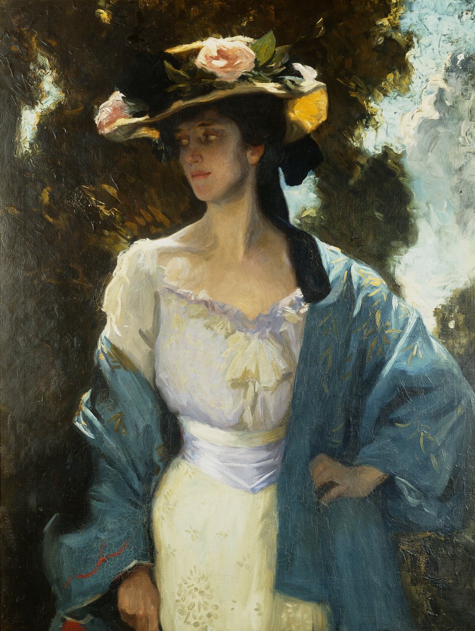 Frances Josephine Furse, a művész kék keleti kabátot viselő sógornője portréja, 1903 alkotó: Charles Wellington Furse