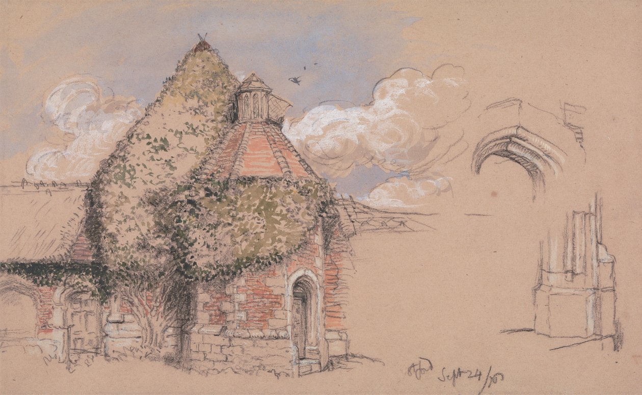 Canterbury érseki ókori palotájának romjai Otfordban, Kentben, 1856. szeptember 24. alkotó: Charles West Cope