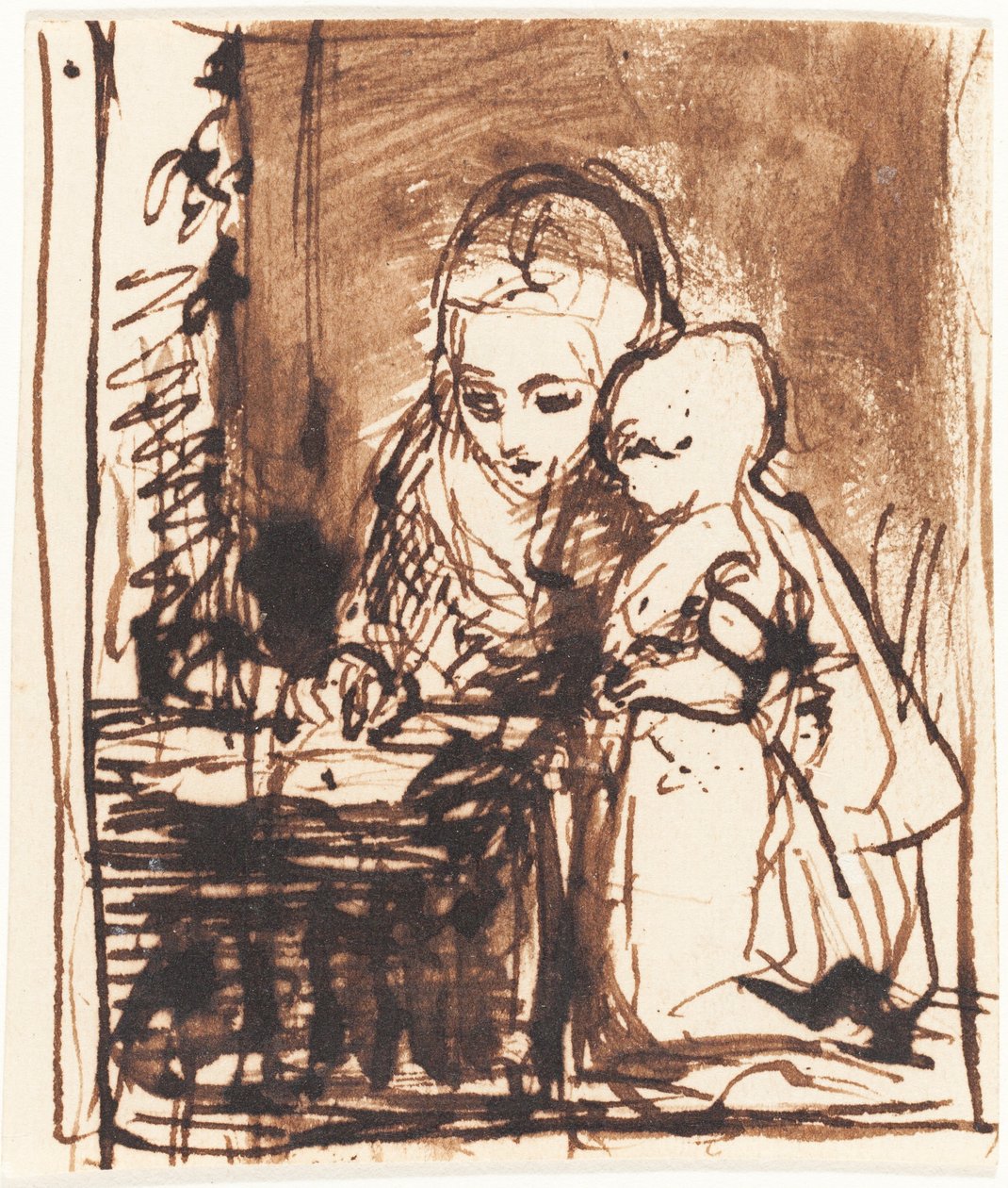 Nő felolvas a gyermeknek alkotó: Charles West Cope