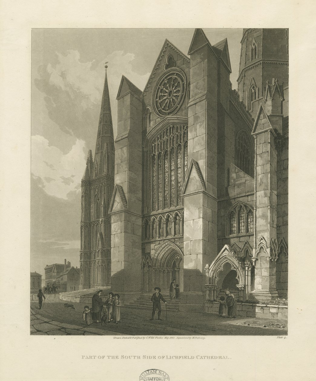 Lichfield katedrális - Déli kereszthajó: akvatinta metszet alkotó: Charles Wild