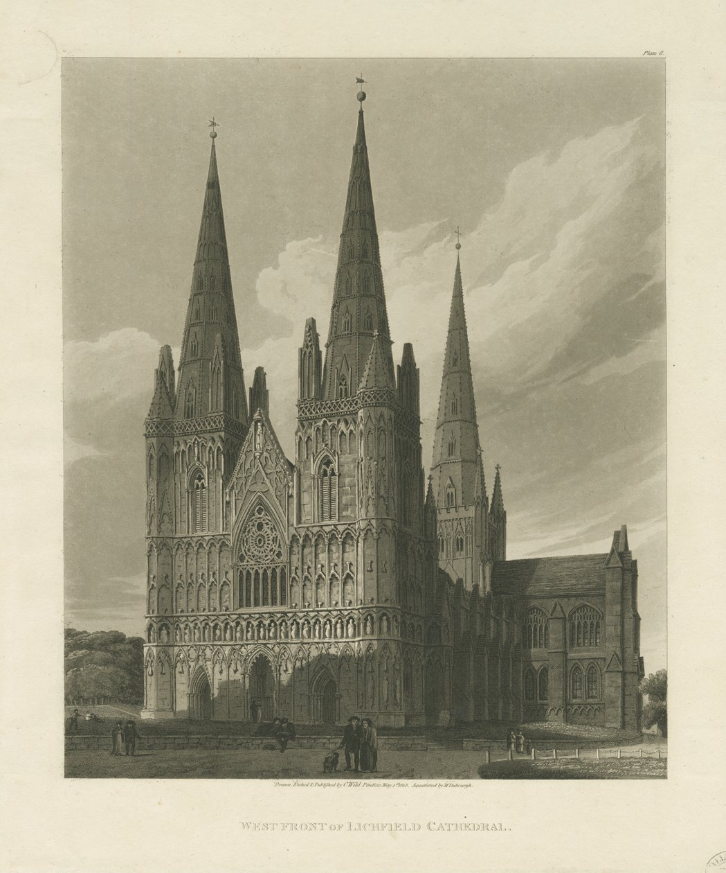 Lichfield katedrális – Nyugati front: akvatinta metszet, 1813 alkotó: Charles Wild