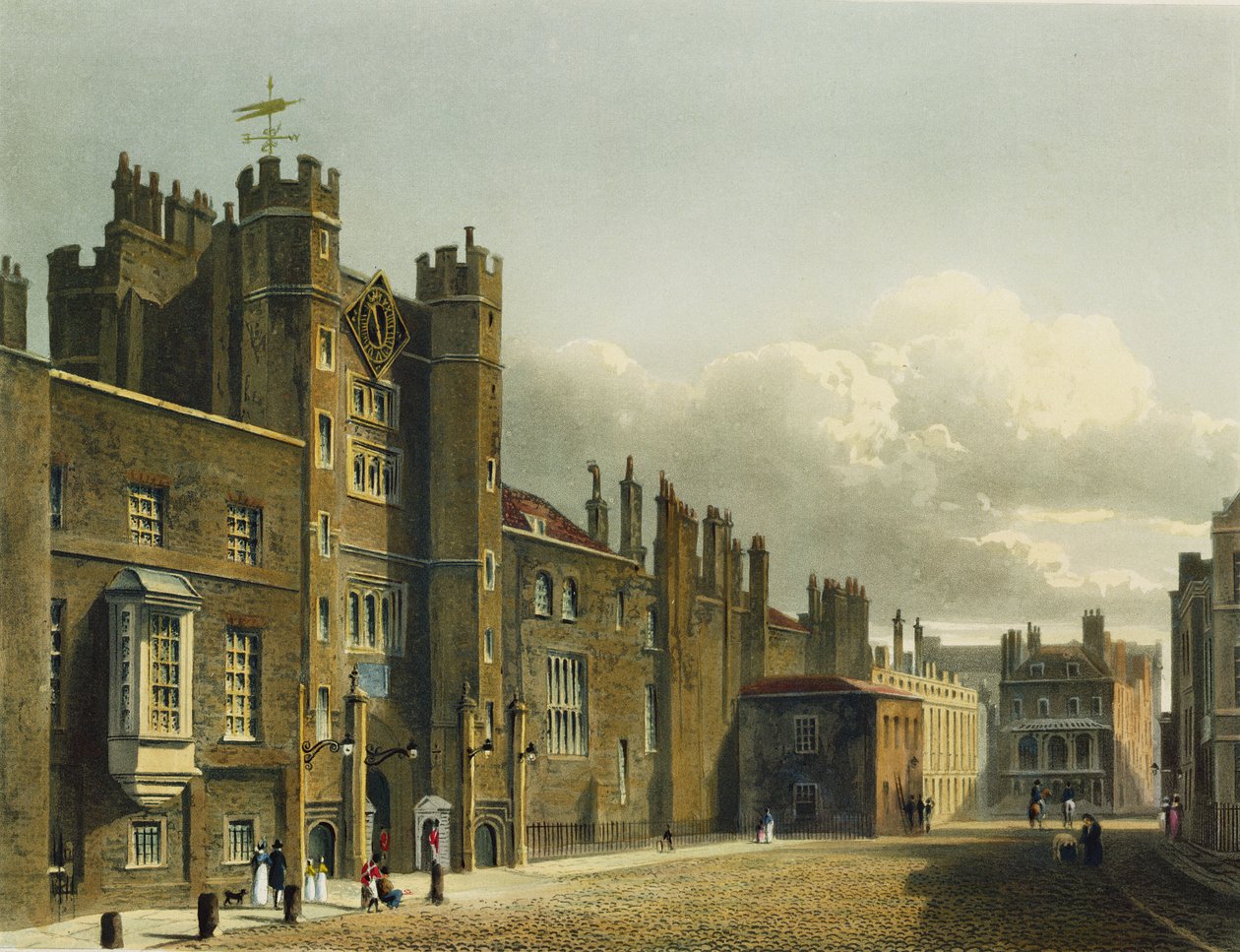 Szent Jakab-palota, „A királyi rezidenciák történetéből”, Richard Reeve (sz. 1780) metszete, William Henry Pyne (1769-1843), 1819 alkotó: Charles Wild