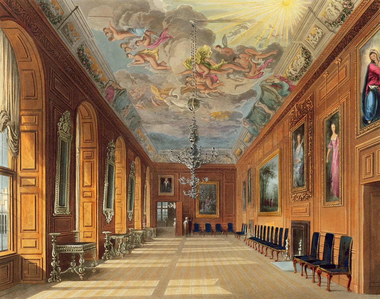 The Ball Room, Windsor Castle, a "Royal Residences"-ből, vésette Thomas Sutherland (sz. 1785), pub. William Henry Pyne (1769-1843), 1817 (akvatinta) alkotó: Charles Wild